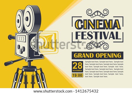 cinema poster with retro movie camera background