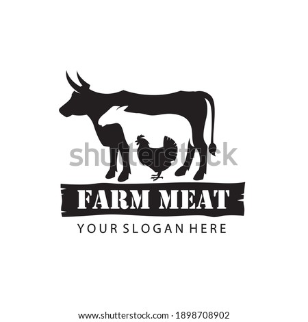 label of farm animals cow, chicken and sheep isolated on white background