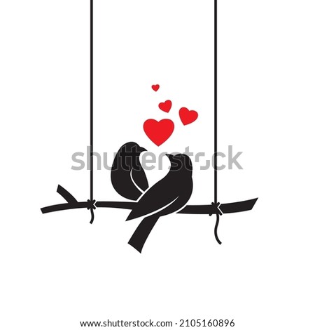 two birds on branch with harts isolated on white background Imagine de stoc © 