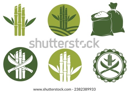 collection of cane sugar production emblem isolated on white background