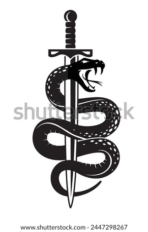 snake and sword in tattoo style isolated on white background