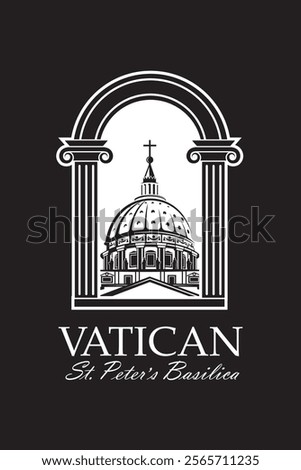 icon of Saint Peters Basilica at Vatican isolated on black background