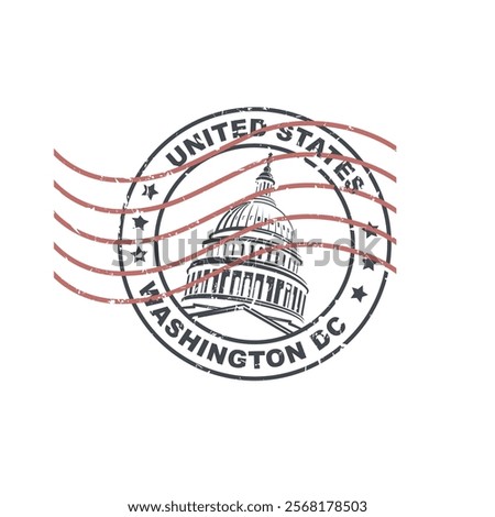 postal stamp with United States Capitol building in Washington DC isolated on white backgrpound