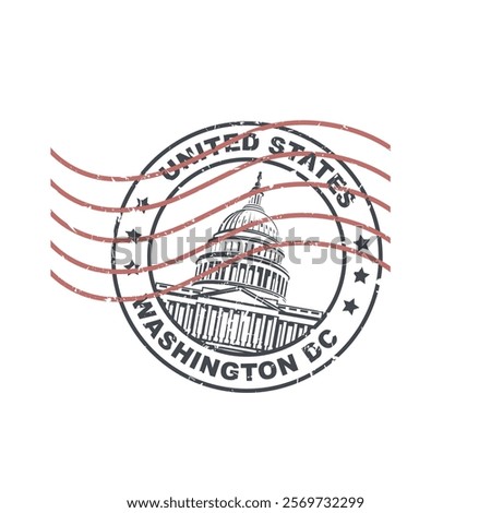 postal stamp with United States Capitol building in Washington DC isolated on white backgrpound