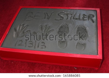 LOS ANGELES - DEC 3:  Ben Stiller Hand and Foot Prints at the Ben Stiller Handprint and Footprint Ceremony at Dolby Theater on December 3, 2013 in Los Angeles, CA