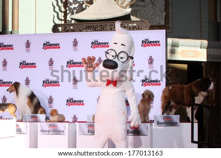 LOS ANGELES - FEB 14:  Mr Peabody, Dog Friends at the Mr. Peabody honored with Pawprints in Cement at TCL Chinese Theater on February 14, 2014 in Los Angeles, CA