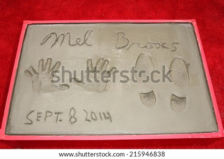 LOS ANGELES - SEP 8:  Mel Brooks Hand and Foot prints at the Mel Brooks Hand and Foot Print Ceremony at TCL Chinese Theater on September 8, 2014 in Los Angeles, CA