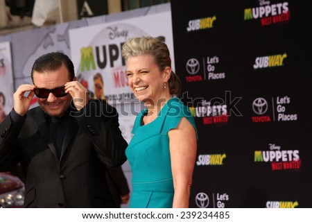 LOS ANGELES - MAR 11:  Ricky Gervais, Jane Fallon at the \