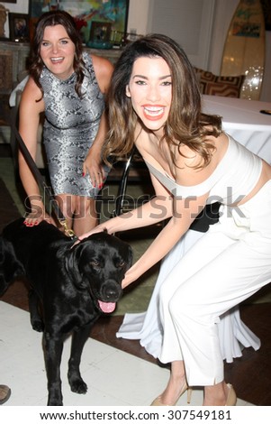 LOS ANGELES - AUG 14:  Heather Tom, Security Dog, Jacqueline MacInnes Wood at the Bold and Beautiful Fan Event Friday at the CBS Television City on August 14, 2015 in Los Angeles, CA