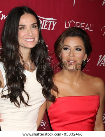 LOS ANGELES - SEPT 23:  Demi Moore, Eva Longoria arriving at the Variety\'s Power of Women Luncheon at Beverly Wilshire Hotel on September 23, 2011 in Beverly Hills, CA
