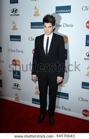 LOS ANGELES - FEB 11:  Adam Lambert arrives at the Pre-Grammy Party hosted by Clive Davis at the Beverly Hilton Hotel on February 11, 2012 in Beverly Hills, CA