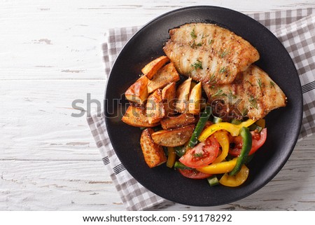 Similar – Image, Stock Photo Grilled fish and potatoes with scallion and sauce