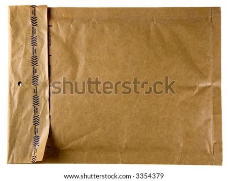 A self-sealing brown envelope isolated on white