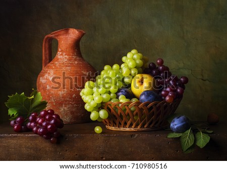 Still life with pears and grapes and plums ストックフォト © 
