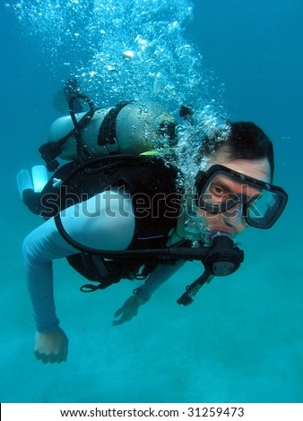Man Scuba Diving in Great Barrier Reef