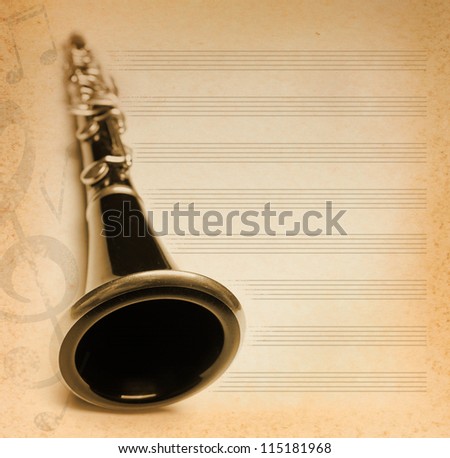 musical background with flute, key and notes