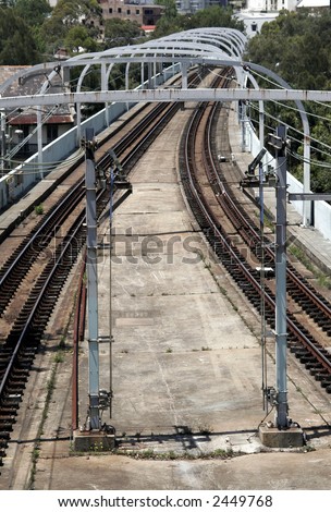Urban Railway Tracks Under A Bridge In Sydney, Australia