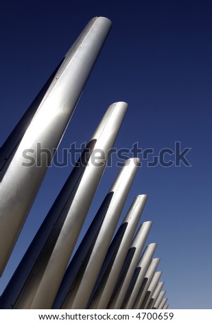 Modern Architectural Sculpture Made Of Pipes In Front Of A Clear Blue Sky, Sydney, Australia