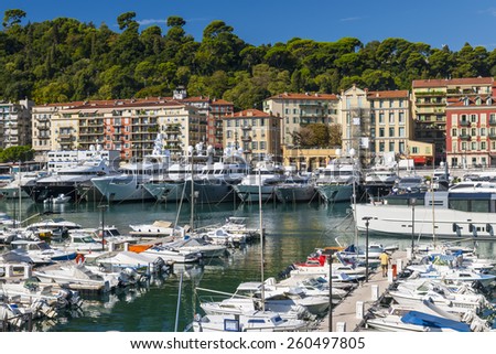 NICE, FRANCE - OCTOBER 2, 2014: Port of Nice is one of the main harbors for the leisure boats sailing across the Mediterranean Sea.