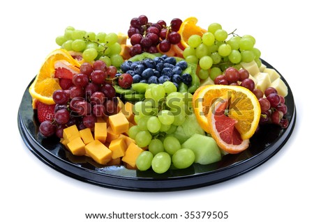 Isolated platter of assorted fruit and cheese ストックフォト © 