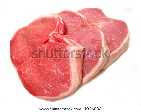 Raw pork chops isolated on white background