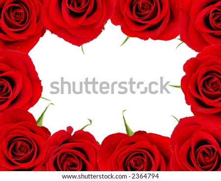 Red roses frame with white space for copy for Valentine\'s day