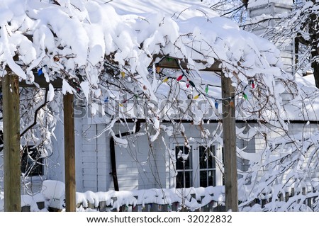 Front yard of a house covered with snow in winter Toronto