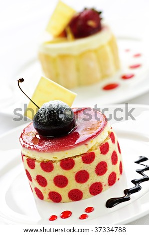 Fancy gourmet desserts isolated on white background