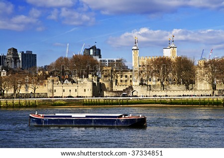 Tower of London skyline  view from Thames river