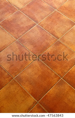 Closeup of square terracotta ceramic tile floor background