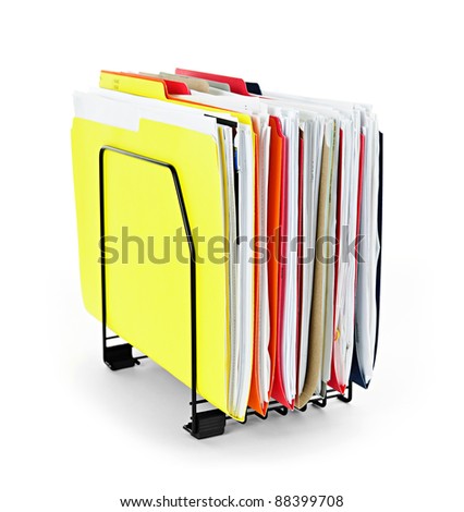 File folders with documents in vertical organizer