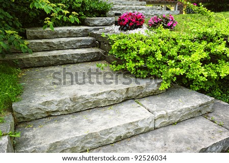 Natural stone stairs landscaping in home garden