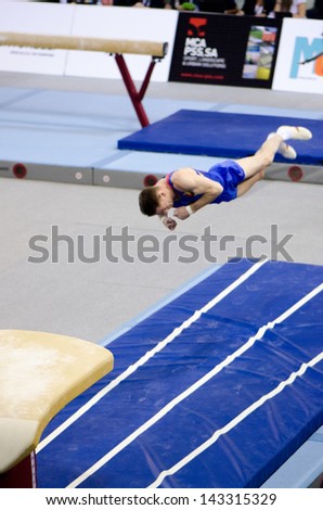 ANADIA, PORTUGAL - JUNE 21: Marius Berbecar (ROU) during the Art Gymnastics FIG World Cup Challenge on june 21, 2013 in Anadia, Portugal.