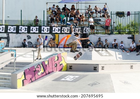 VISEU, PORTUGAL - JULY 27, 2014: Nuno Cardoso during the 2nd Stage DC Skate Challenge by Fuel TV.