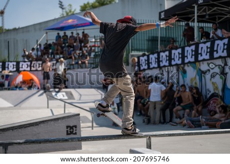 VISEU, PORTUGAL - JULY 27, 2014: Gustavo Ribeiro during the 2nd Stage DC Skate Challenge by Fuel TV.