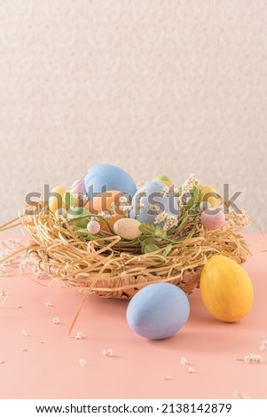 Similar – Image, Stock Photo Easter nest with coloured eggs and a paper Easter bunny