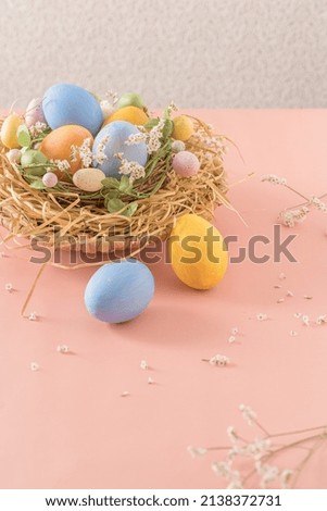 Similar – Image, Stock Photo Easter nest with coloured eggs and a paper Easter bunny