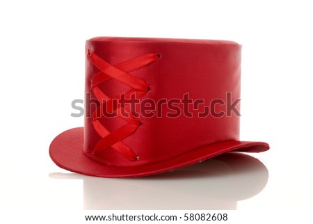 Red hat with ribbon isolated on white background.
