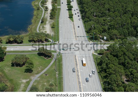 aerial view of a suburban traffic intersection in south florida
