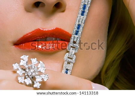 lovely female model with diamond jewelry