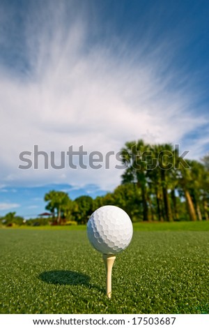 golf ball on tee at driving range