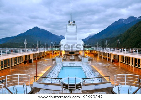 pool deck of luxury cruise ship near alaska coast