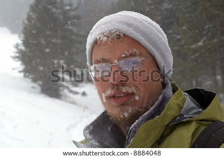 Snow storm man portrait