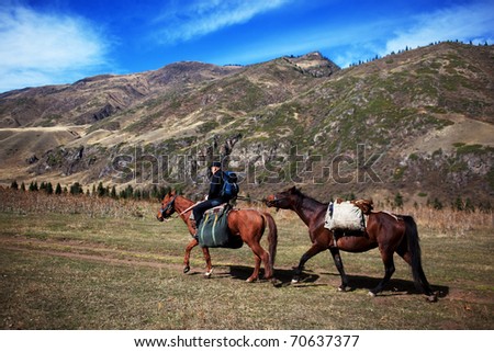 Horseback Riding in the Kazkahstan mountain