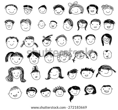 Group of sketch people face set