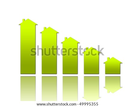 decrease of a graph like houses. Illustration of decrease percents of loan maybe
