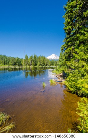 Majestic mountain lake with Mount Hood background in Canada.