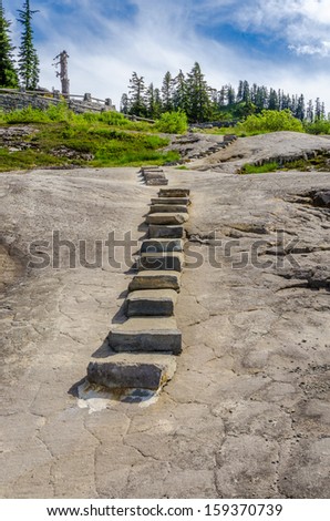 A stairs at trail in Mount Baker Visitor Center, WA, USA.