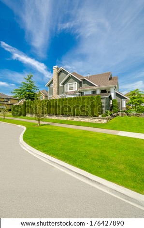 A perfect neighborhood. Houses in suburb at Spring in the north America