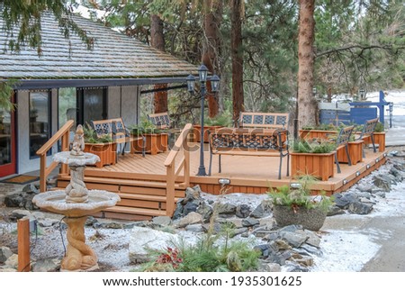 Similar – Image, Stock Photo Roof of a cottage with roof damage. Shingled with Eternit panels. Problem material asbestos.